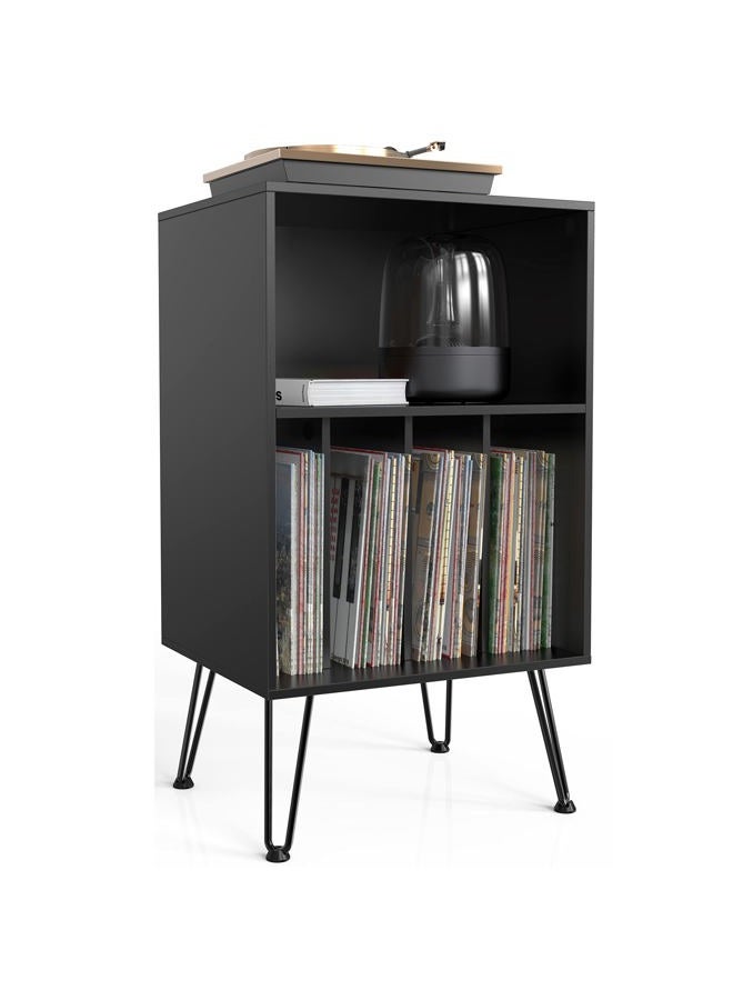 iyrany Record Player Stand, Turntable Stand with Record Storage, Vinyl Record Storage Cabinet with Metal Legs, Record Player Table Holds Up to 150 Albums for Living Room, Bedroom, Office (Black) - Image 1