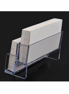 Excefore Business Card Holder 4 Pcs 2 Pocket Acrylic Business Card Holder for Desk Business Card Stand Desktop Business Card Holders Plastic Business Card Display for Exhibition, Home, and Office  - Image 5