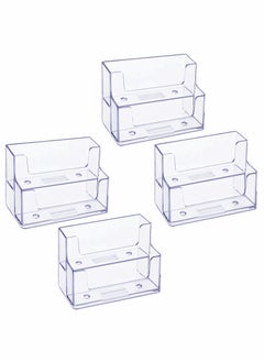 Excefore Business Card Holder 4 Pcs 2 Pocket Acrylic Business Card Holder for Desk Business Card Stand Desktop Business Card Holders Plastic Business Card Display for Exhibition, Home, and Office  - Image 1