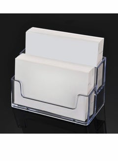 Excefore Business Card Holder 4 Pcs 2 Pocket Acrylic Business Card Holder for Desk Business Card Stand Desktop Business Card Holders Plastic Business Card Display for Exhibition, Home, and Office  - Image 4