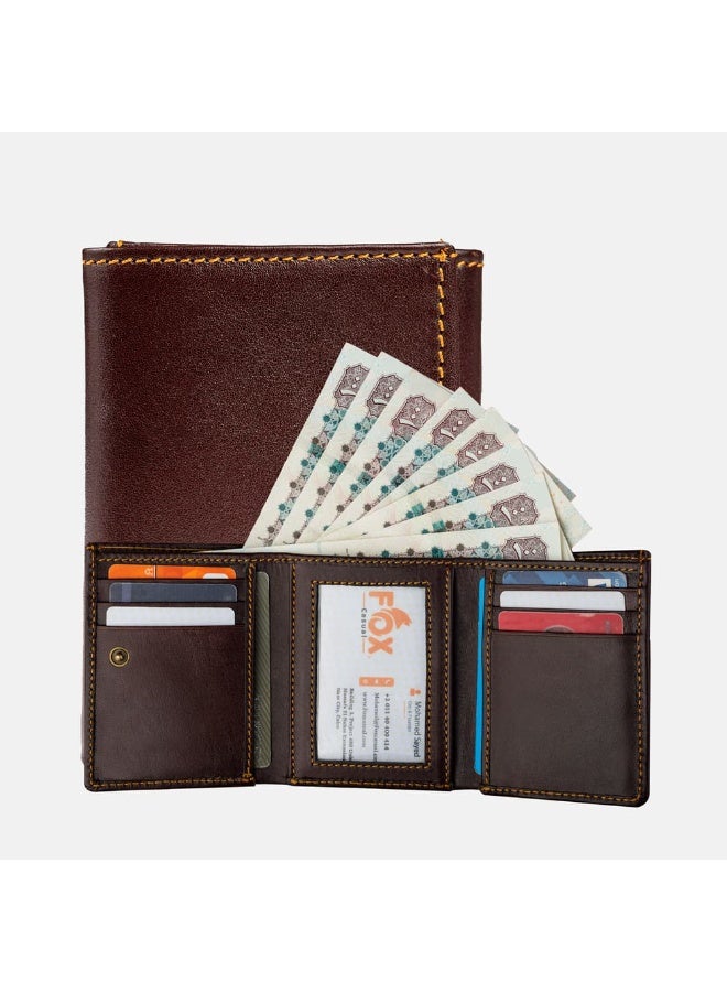 Fox Men’s Classic Trifold Wallet Made of Genuine Leather with 9 Card Slots and a Large Pocket for Cash