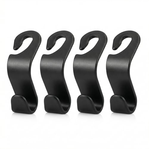 CARDBINDER 4 Pack Car Seat Headrest Hooks Universal Back Seat Hanger for Purses Grocery Bags and Handbags Stylish Black Car Organizer Hooks for Interior Storage Easy Installation Fits Most Vehicles - Image 1