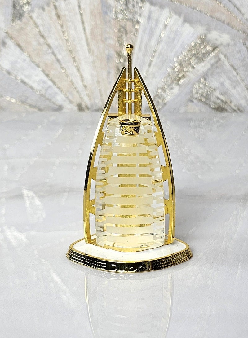 سوق الهدايا التذكارية سوق تذكاري كريستال، زخرفة معدنية برج العرب 11*7 سم قاعدة مينا بيضاء - Image 1