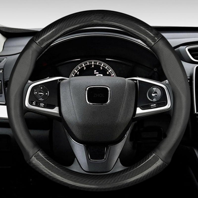 ZHOL Steering Wheel Cover Universal 15-Inch Fashion Sport Leather Carbon Fiber Auot Car Steering Wheel Covers for Men, Non-Slip, Black