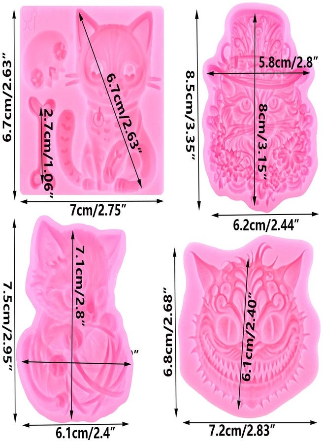 Mujiang Cat Silicone Fondant Molds Cat Head Bone Molds For Cake Decorating Chocolate Gum Paste Candy Polymer Clay Set Of 4 - Image 2