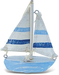 Puzzled COTA Global Light Blue Stripes Sailboat Extra Small Decor Ã¢â‚¬â€œ Handmade Wooden Boat Decor, Cute Beach Style - Image 1