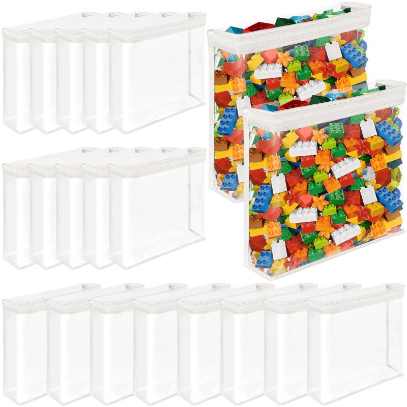 YEXEXINM 20 Pack Clear Toy Storage Bags PVC Organizing Bag with Zippered, Toys Storage Organizer with Portable Handheldï¼ŒWaterproof Toy Bags for Board Games Clay, Building Blocks, Toys,White - Image 1