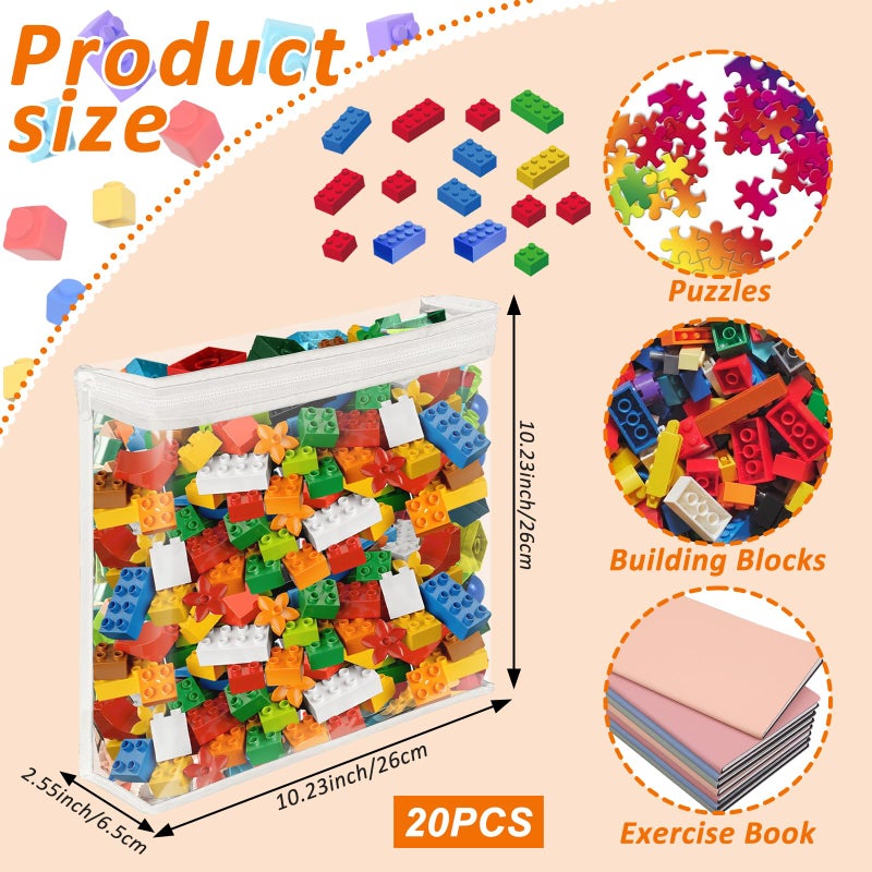 YEXEXINM 20 Pack Clear Toy Storage Bags PVC Organizing Bag with Zippered, Toys Storage Organizer with Portable Handheldï¼ŒWaterproof Toy Bags for Board Games Clay, Building Blocks, Toys,White - Image 2