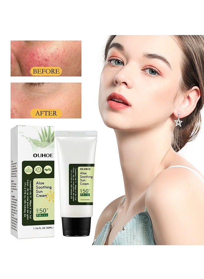 OUHOE SPF50 Aloe Soothing Sun Cream Moisturizing and Isolating UV Protection Cream, Refreshing and Non Greasy, Outdoor Office, Beach, Tourism  - Image 1