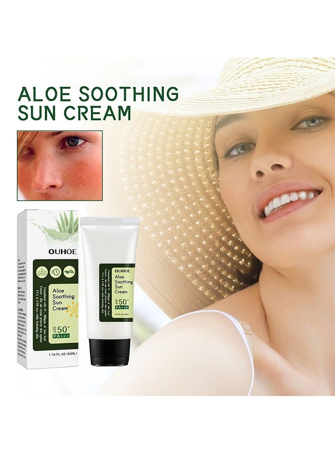 OUHOE SPF50 Aloe Soothing Sun Cream Moisturizing and Isolating UV Protection Cream, Refreshing and Non Greasy, Outdoor Office, Beach, Tourism  - Image 3