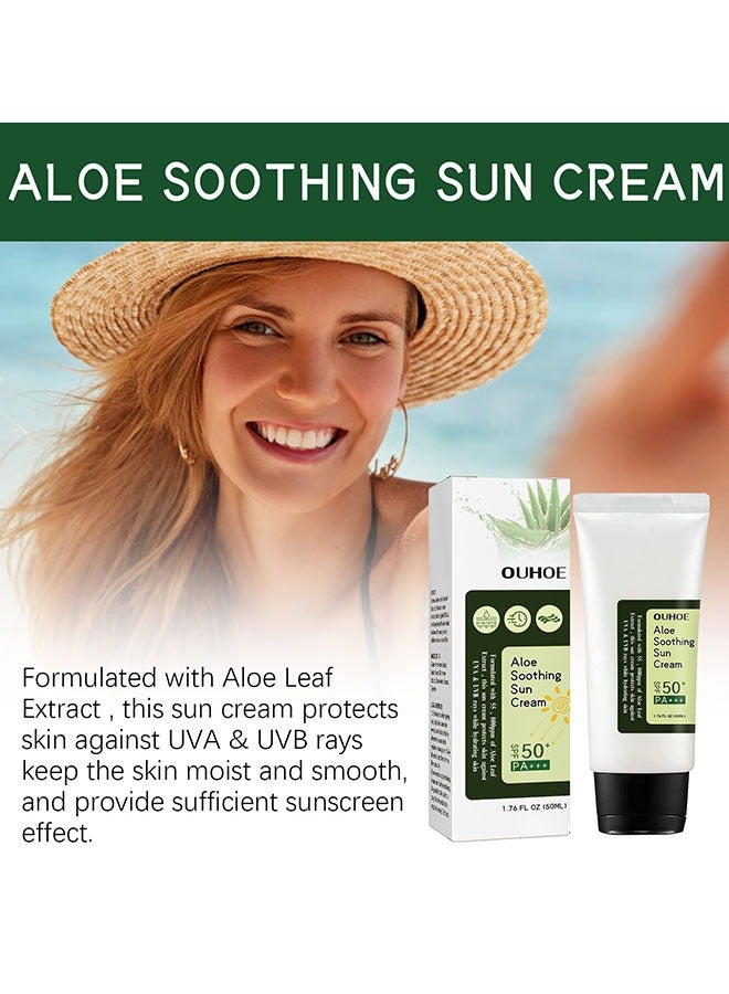 OUHOE SPF50 Aloe Soothing Sun Cream Moisturizing and Isolating UV Protection Cream, Refreshing and Non Greasy, Outdoor Office, Beach, Tourism  - Image 2