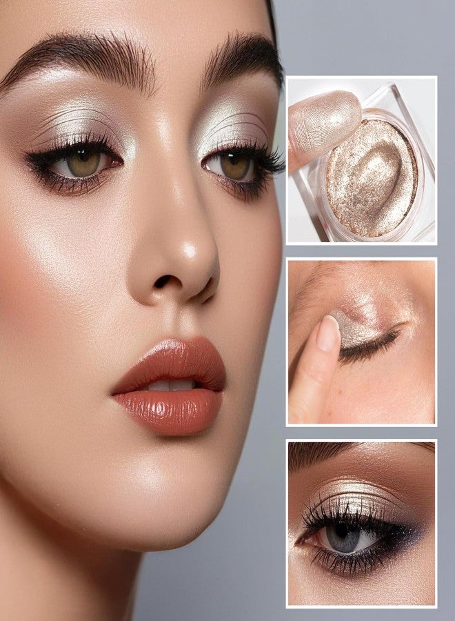 DE'LANCI Light Golden Beige Cream Shimmer Eyeshadow Single, Smooth Long Wear Light Gold Nude Eyeshadow Makeup, Ultra-Blendable Richly Pigmented Primer Highlighter Eye Makeup, Cruelty-Free & Vegan 10# - Image 2
