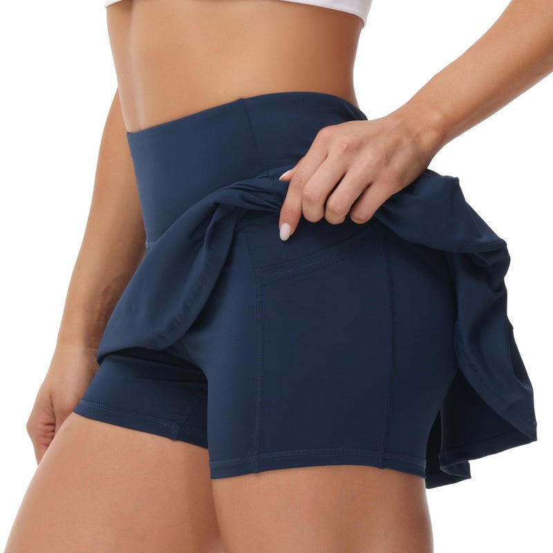 MCEDAR Pleated Tennis Skirt for Women with Pockets Women's High Waisted Athletic Golf Skorts Skirts for Running Workout Shortsï¼ˆNavy Blueï¼Œ4ï¼‰ - Image 4