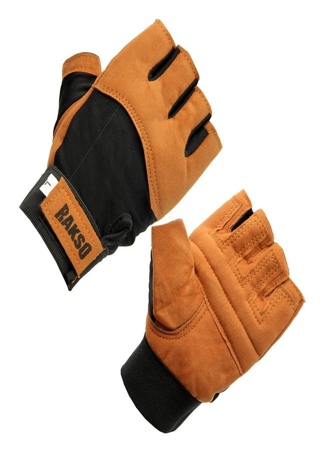 RAKSO Gold Gym Gloves for Men Women Leather Gym Gloves Weightlifting, Fitness Training and Workout | with Half-Finger Length, Wrist Wrap for Protection - Image 3