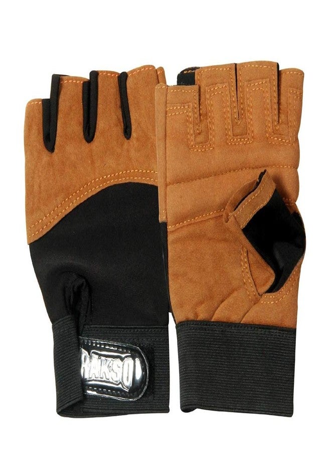 RAKSO Gold Gym Gloves for Men Women Leather Gym Gloves Weightlifting, Fitness Training and Workout | with Half-Finger Length, Wrist Wrap for Protection - Image 1
