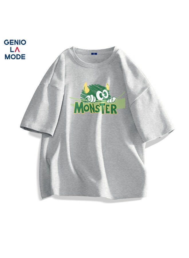 Geniolamode Men's Summer Cotton Loose Casual Simple Round Neck Printed Youth All-match Short Sleeve Men's T-shirt Linen Gray M - Image 1
