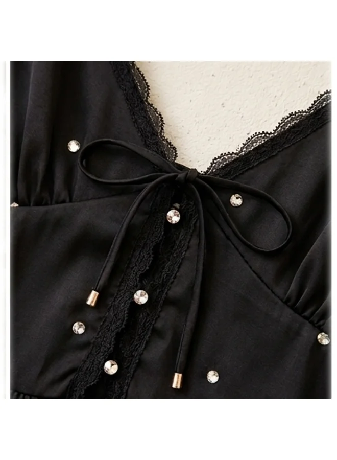 Caprisious  Rhinestone Embellished Satin Camisole & Lace-Trim Shorts Set for Women | Best Price UAE