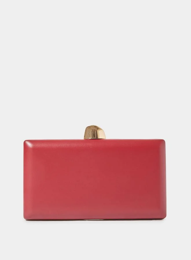 Styli  Burgundy Ruched Hardcase Clutch with Chain Strap for Women | Best Price UAE