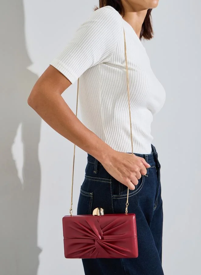 Styli  Burgundy Ruched Hardcase Clutch with Chain Strap for Women | Best Price UAE