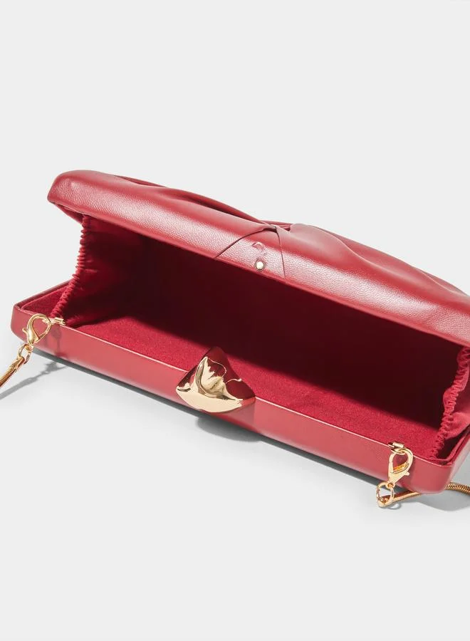 Styli  Burgundy Ruched Hardcase Clutch with Chain Strap for Women | Best Price UAE