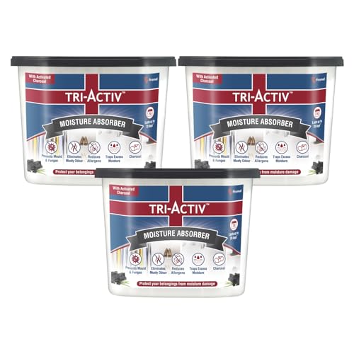 Tri-Activ Moisture Absorbers | Dehumidifier For Wardrobe, Closet, Shoe Rack | Absorption Capacity upto 600ml Each (Charcoal, Pack of 3) - Image 1