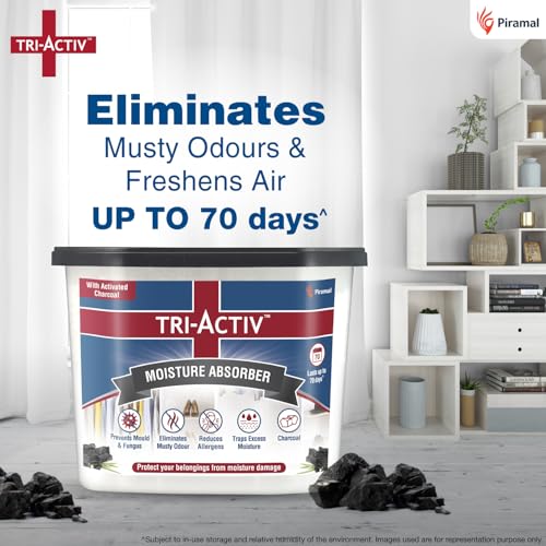 Tri-Activ Moisture Absorbers | Dehumidifier For Wardrobe, Closet, Shoe Rack | Absorption Capacity upto 600ml Each (Charcoal, Pack of 3) - Image 2