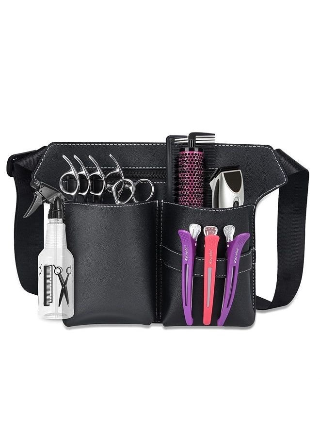 Noverlife Hairdresser Scissor Bag, Barber PU Leather Waist Pouch, Professional Hairdressing Tools Storage Holster with Waist Belt, Hair Salon Scissor Storage Waist Bag for Hairstylist  - Image 1