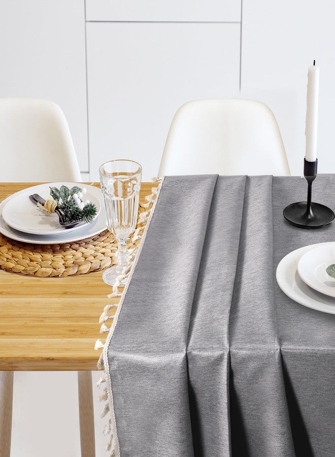 Obsoorth Elegant Linen Tablecloth with Tassel Edge 55''x 70'' Wrinkle Waterproof Resistant Table Cloth for Indoor and Outdoor Tables to Elevate Dining Experience in Christmas Halloween Winter, Grey - Image 4