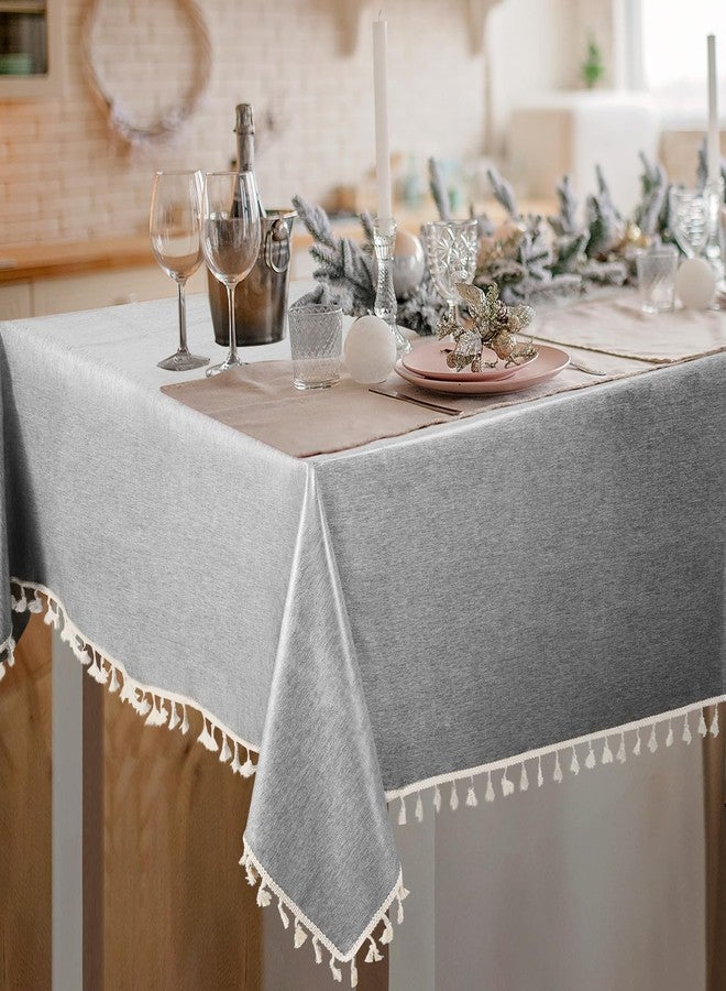 Obsoorth Elegant Linen Tablecloth with Tassel Edge 55''x 70'' Wrinkle Waterproof Resistant Table Cloth for Indoor and Outdoor Tables to Elevate Dining Experience in Christmas Halloween Winter, Grey - Image 1
