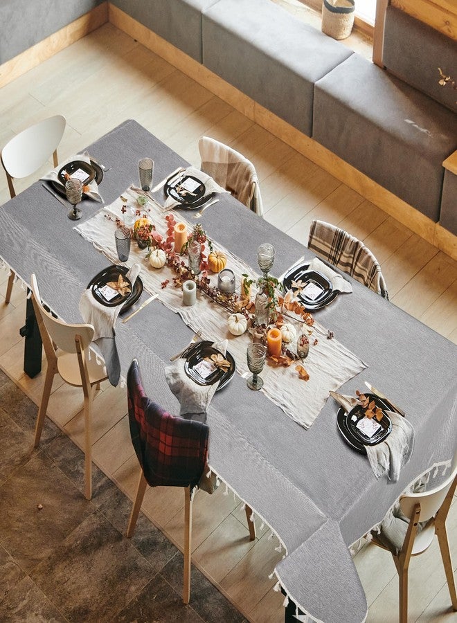 Obsoorth Elegant Linen Tablecloth with Tassel Edge 55''x 70'' Wrinkle Waterproof Resistant Table Cloth for Indoor and Outdoor Tables to Elevate Dining Experience in Christmas Halloween Winter, Grey - Image 5