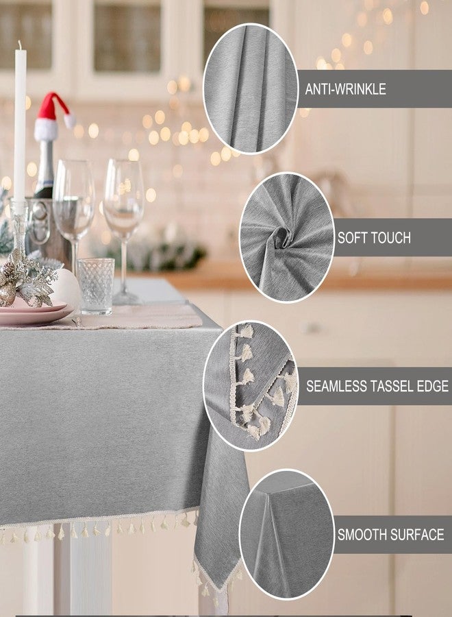Obsoorth Elegant Linen Tablecloth with Tassel Edge 55''x 70'' Wrinkle Waterproof Resistant Table Cloth for Indoor and Outdoor Tables to Elevate Dining Experience in Christmas Halloween Winter, Grey - Image 2