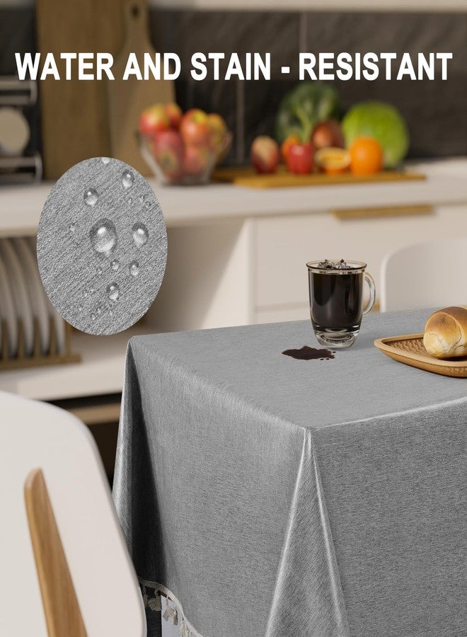 Obsoorth Elegant Linen Tablecloth with Tassel Edge 55''x 70'' Wrinkle Waterproof Resistant Table Cloth for Indoor and Outdoor Tables to Elevate Dining Experience in Christmas Halloween Winter, Grey - Image 3