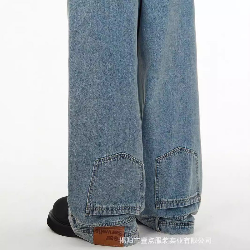 [Your Pants Are Wearing Backward] American-Style High Street Wide-Leg Inverted Jeans Design Sense Straight Tube Backward Pants Ins - Image 1