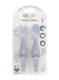 bibado Handi Toddler Cutlery Set, Food Safe Baby Cutlery, Toddler Fork And Spoon Set, Toddler Eating Utensils For Babies 6 Months And Up, Also Attaches To Coverall Bib - Mist  - Image 2