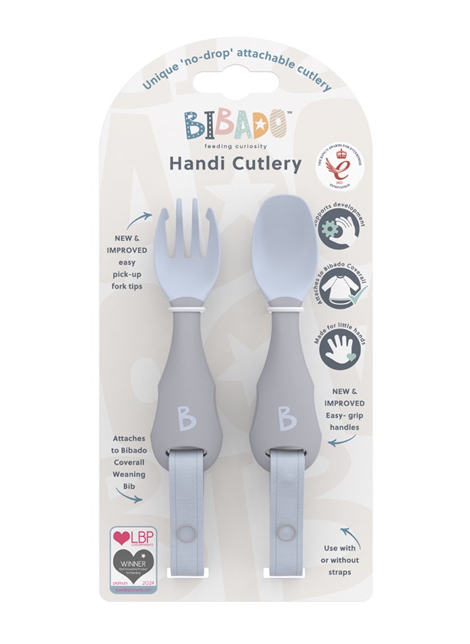 bibado - Handi Toddler Cutlery Set, Food Safe Baby Cutlery, Toddler Fork And Spoon Set, Toddler Eating Utensils For Babies 6 Months And Up, Also Attaches To Coverall Bib - Mist - Image 1