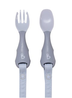 Handi Toddler Cutlery Set, Food Safe Baby Cutlery, Toddler Fork And Spoon Set, Toddler Eating Utensils For Babies 6 Months And Up, Also Attaches To Coverall Bib - Mist