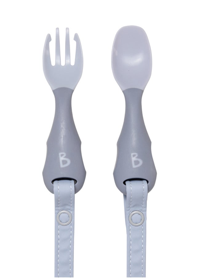 bibado - Handi Toddler Cutlery Set, Food Safe Baby Cutlery, Toddler Fork And Spoon Set, Toddler Eating Utensils For Babies 6 Months And Up, Also Attaches To Coverall Bib - Mist - Image 1