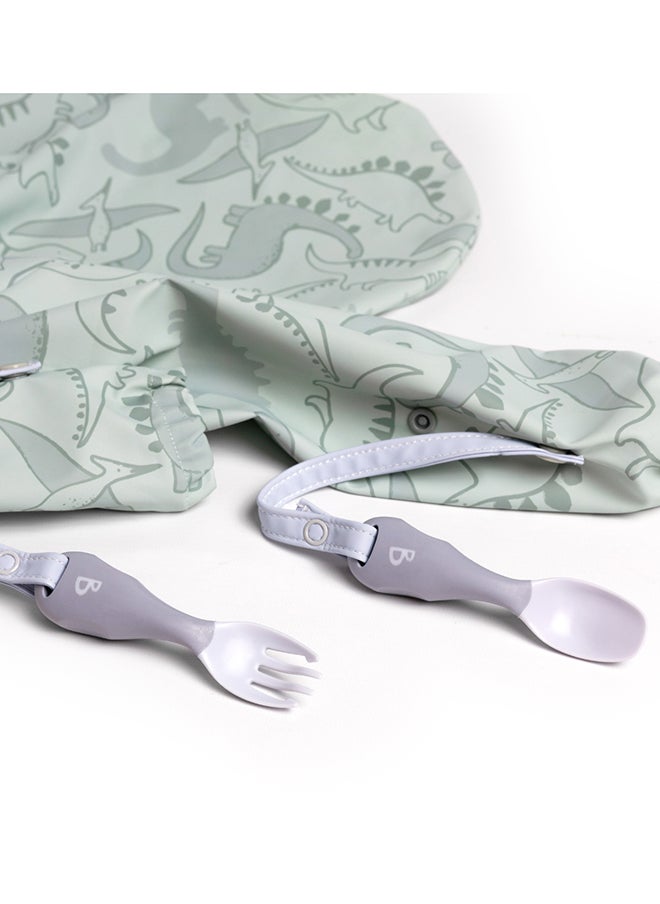 bibado - Handi Toddler Cutlery Set, Food Safe Baby Cutlery, Toddler Fork And Spoon Set, Toddler Eating Utensils For Babies 6 Months And Up, Also Attaches To Coverall Bib - Mist - Image 1