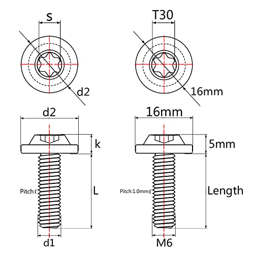 Wanyifa Titanium Bolt M6 10 15 20 25mm Torx T30 Screws for Bicycle Motorcycle Car Pack of 4 (M6x15mm, Brunt Blue) - Image 2