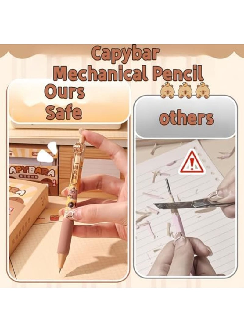 SYOSI 4 قطع أقلام ميكانيكية كابيبارا مع ممحاة ونواة رصاص، أقلام مدرسية كابيبارا لطيفة 0.5 مم، أقلام كابيبارا كرتونية محمولة مع قبضة ناعمة، مثالية للأطفال والطلاب واستخدام المكتب - Image 2
