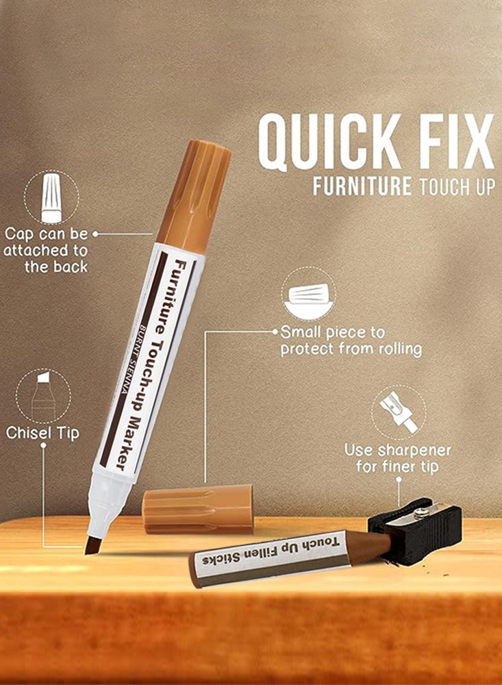 بيرفيي مجموعة من 21 قطعة لإصلاح الأثاث تحتوي على قلم لتجديد اللون، أعواد لتعبئة الفجوات، ومبراة - Image 2