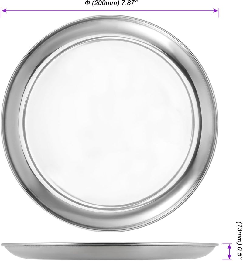 JOIKIT 6 Pack 8 Inch Silver Stainless Steel Plate Round Metal Dinner Plates Kitchenware Dinner Dishes Serving Tray Large Camping Plates for BBQ Snack Food Serving Dishwasher Safe - Image 2