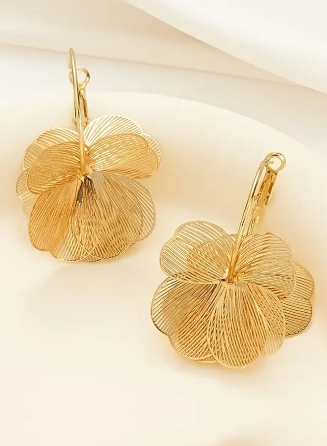 Ready For Chai Pair of Vintage Elegant Double Layer 3D Floral Petal Earrings - KC Golden Plated Statement Jewelry for Women, Perfect for Daily Wear & Parties, Year-Round Timeless Accessories, Party Accessories, Sophisticated Style, Intricate Detailing, Fashion Enthusiasts - Image 5