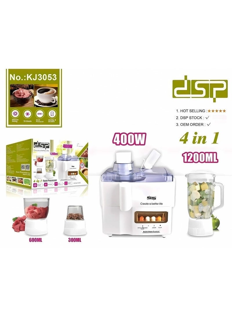 DSP The DSP Food Processor with a 1.5-liter capacity and 400-watt power delivers ideal performance for preparing a wide variety of recipes quickly and easily. It features an elegant white design and sharp stainless steel blades for precise chopping, mixing, and mincing of ingredients. - Image 5