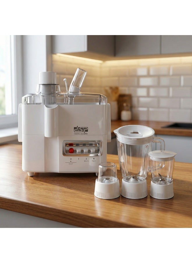 DSP The DSP Food Processor with a 1.5-liter capacity and 400-watt power delivers ideal performance for preparing a wide variety of recipes quickly and easily. It features an elegant white design and sharp stainless steel blades for precise chopping, mixing, and mincing of ingredients. - Image 2