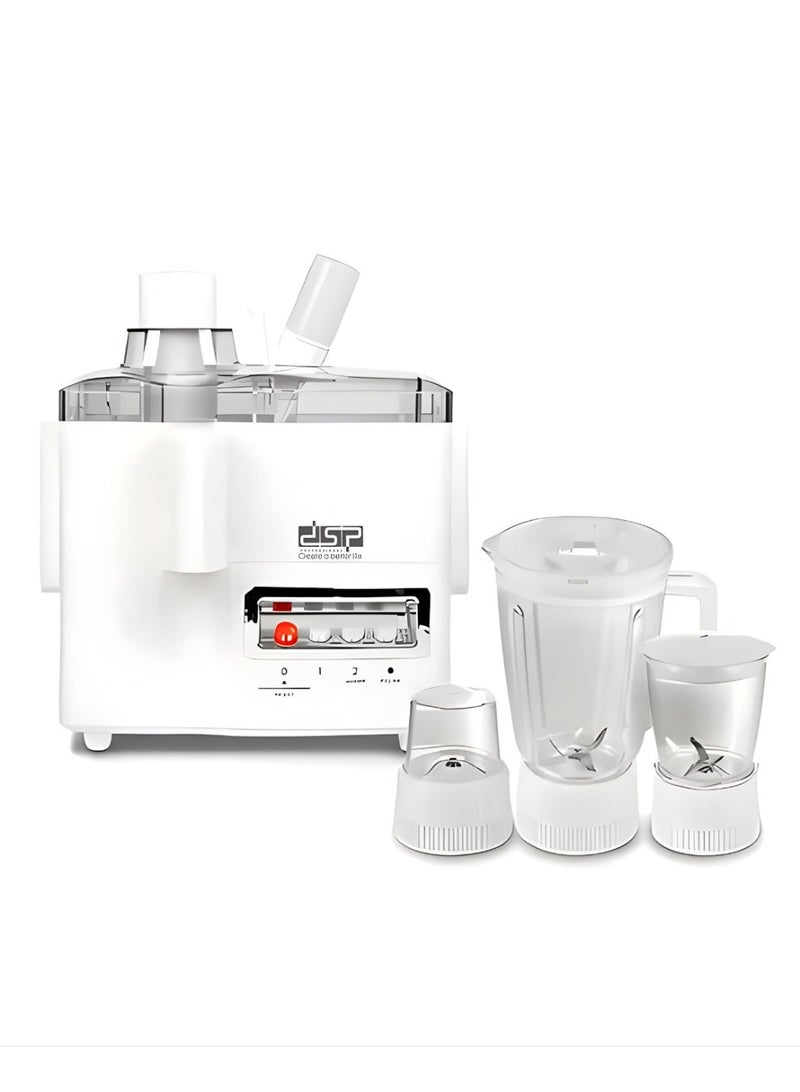 DSP The DSP Food Processor with a 1.5-liter capacity and 400-watt power delivers ideal performance for preparing a wide variety of recipes quickly and easily. It features an elegant white design and sharp stainless steel blades for precise chopping, mixing, and mincing of ingredients. - Image 1