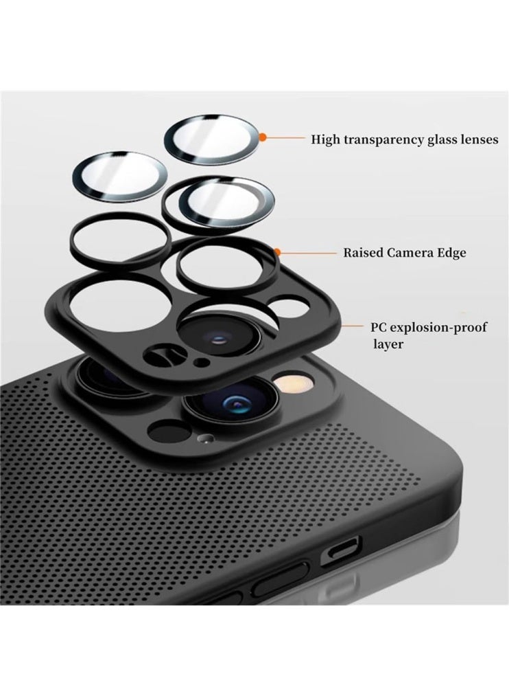 Case For iPhone 15 Pro Max 6.7-Inch Heat Dissipation Case with Built-in Camera Lens Protector Slim Fit Breathable Cooling Anti-Fingerprint Hard PC Back Shockproof Cover - Blue - Image 5