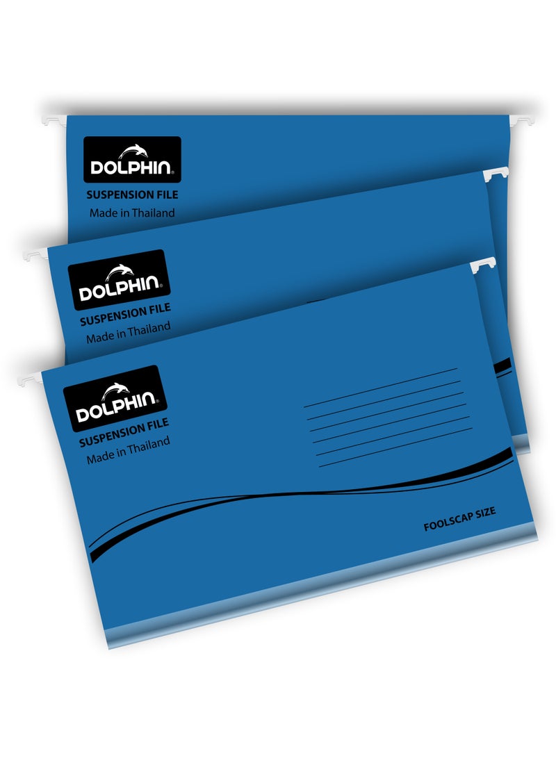 Dolphin Suspension File Hanging Folder Foolscap Size, Blue, With Label Card, Easy Document Classification