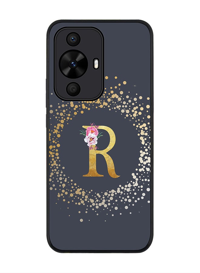 Stylizedd Rugged Black edge case for Huawei nova 12s / Huawei nova 11/ Huawei nova 12 Lite 4G,Custom Monogram Initial Letter Floral Pattern Alphabet - R (Grey) - Image 1