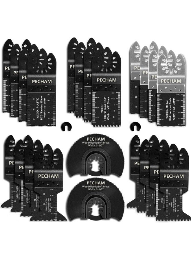 PECHAM 24Pieces Universal Wood Metal Oscillating Multitool Quick Release Saw Blades  - Image 1